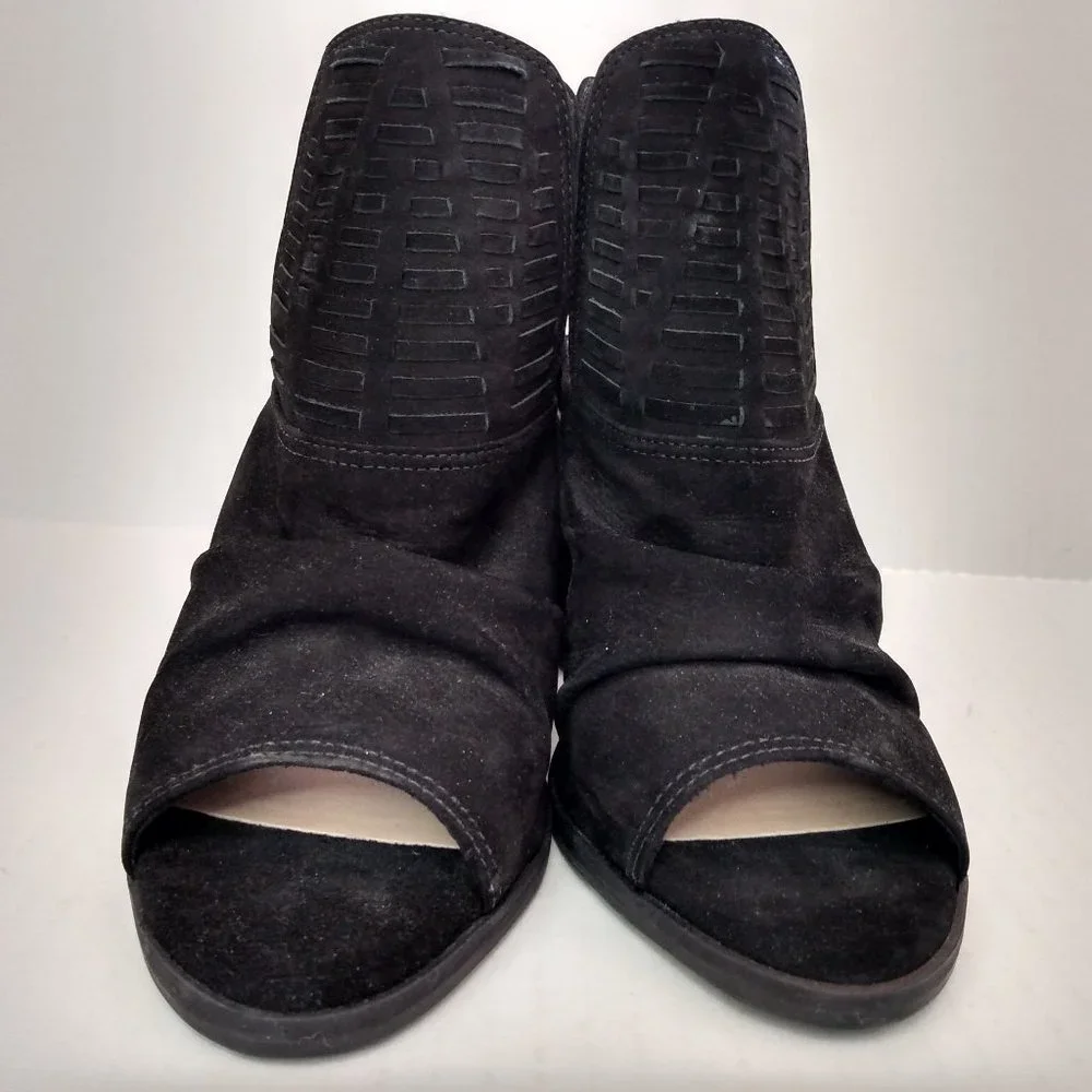 Gianni Bini Booties Size 8 M Black Suede Leather Open-Toed Shoe High Block Heel